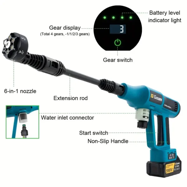 Kabelloser Akku-Hochdruckreiniger für Makita 18 V – inkl. 2 x 3000 mAh Akkus und Ladegerät, ideal für Garten, Teppichreinigung und Bewässerung - Image 8