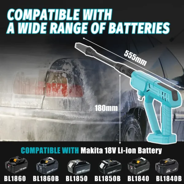 Kabelloser Akku-Hochdruckreiniger für Makita 18 V – inkl. 2 x 3000 mAh Akkus und Ladegerät, ideal für Garten, Teppichreinigung und Bewässerung - Image 3