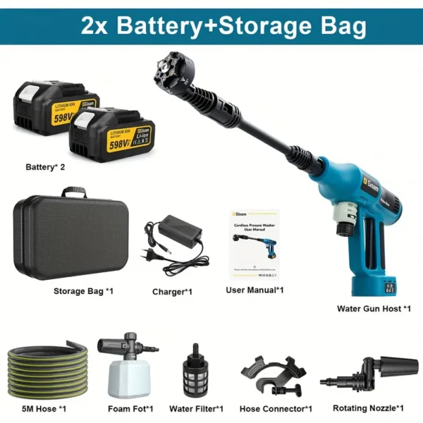 Kabelloser Akku-Hochdruckreiniger für Makita 18 V – inkl. 2 x 3000 mAh Akkus und Ladegerät, ideal für Garten, Teppichreinigung und Bewässerung - Image 9